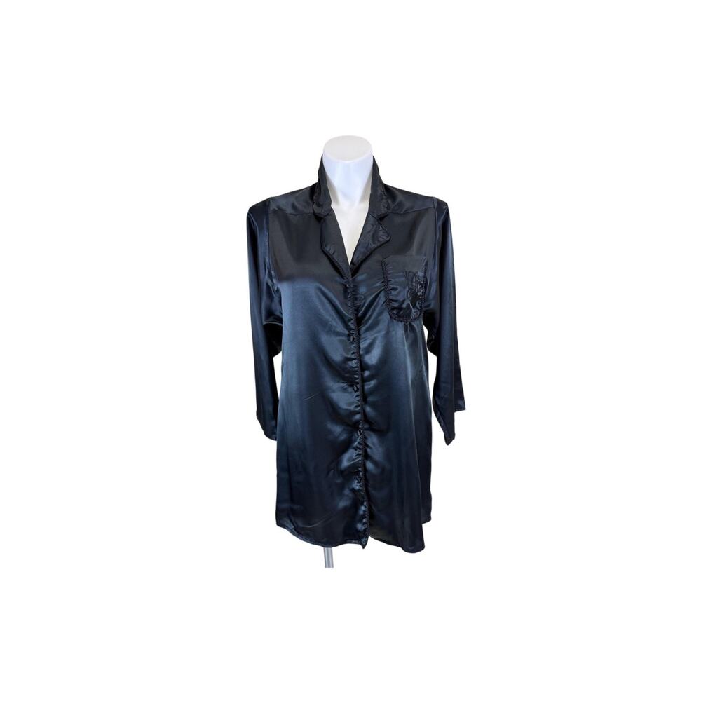 Vintage Valentino Goth Black Satin Sleep Shirt for a Witch